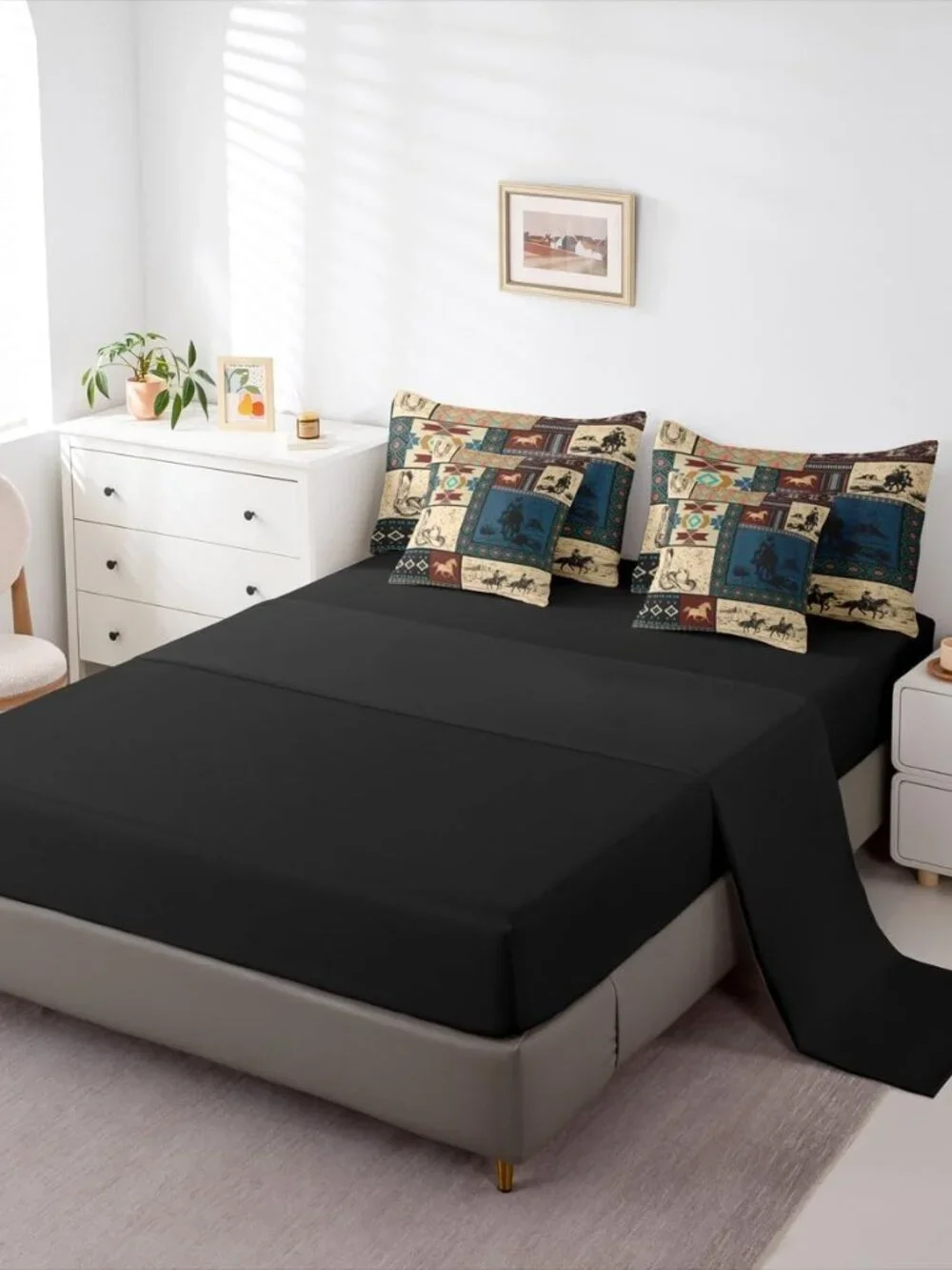 7 Pieces Western Cowboy Bedding Set King Size | Cowgirl Patchwork Southwestern C